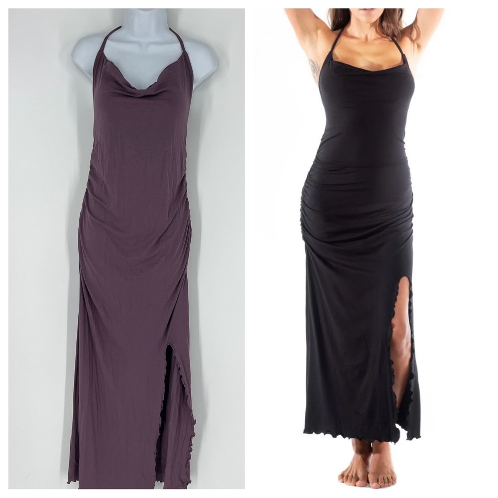 COWL NECK LONG TULIP DRESS Lavender purple Maxi Stretch